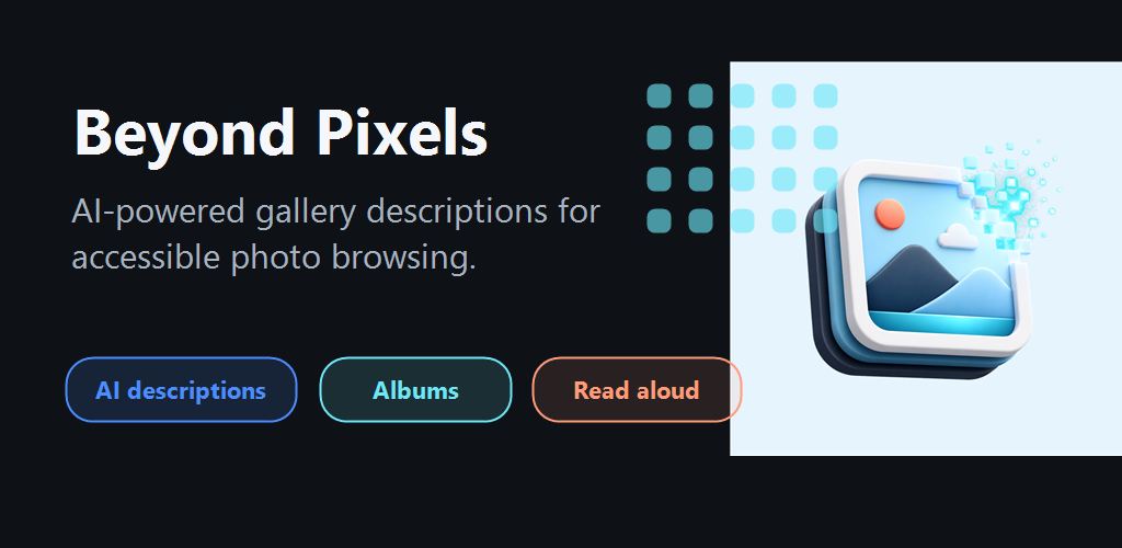 Beyond Pixels feature graphic showing an AI gallery concept