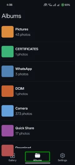 Beyond Pixels Albums screen showing photo folders including Pictures, Certificates, WhatsApp, DCIM and Camera.