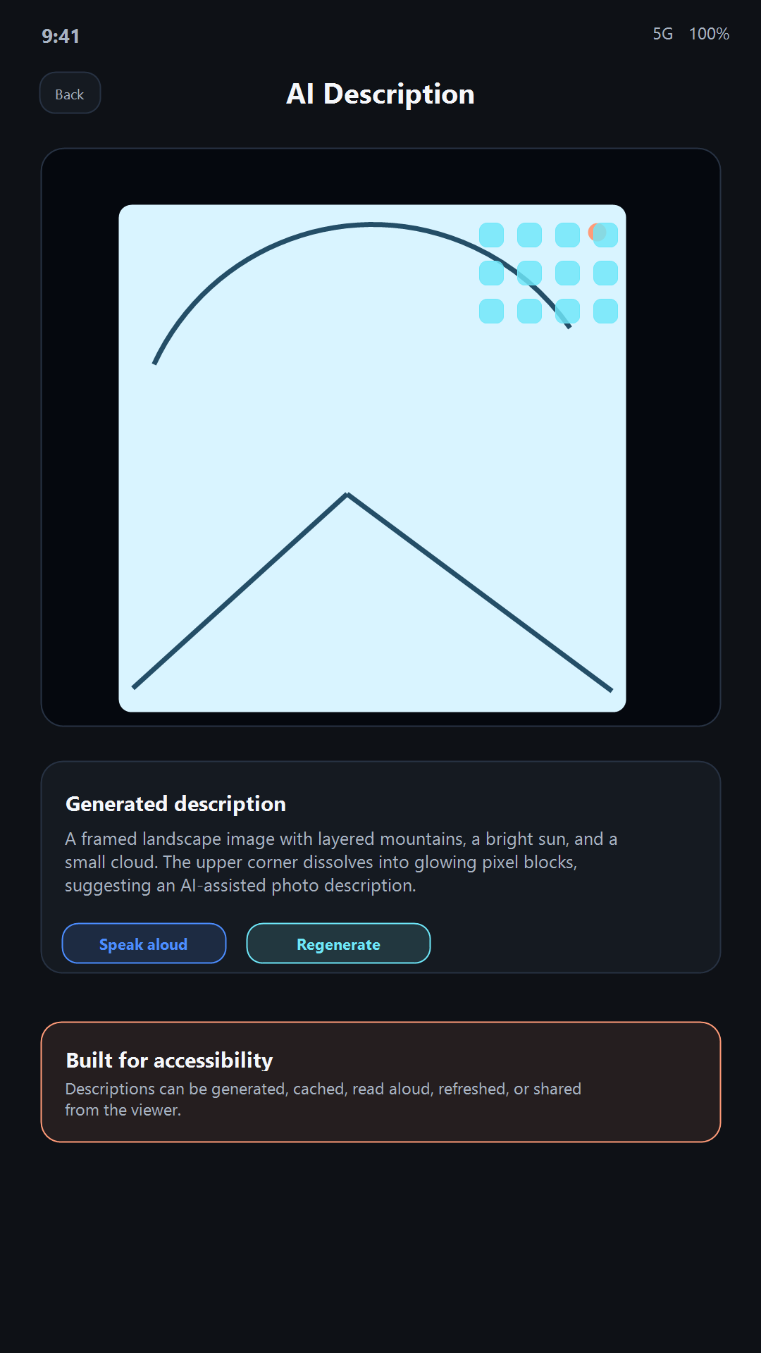 AI description viewer with generated image text